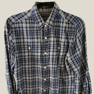 SALE XS TOMMY HILFIGER NAVY GREY PLAID FLANNEL WOVEN SHIRT